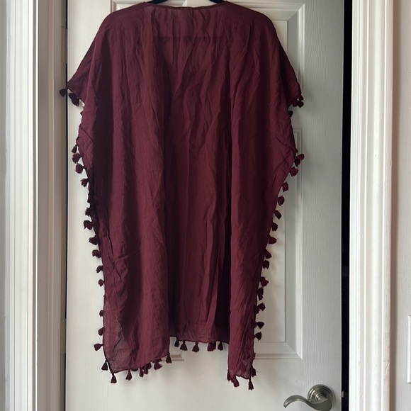 Seafolly amnesia kaftan tassel detail 100% cotton burgundy swim coverup - Picture 2 of 4